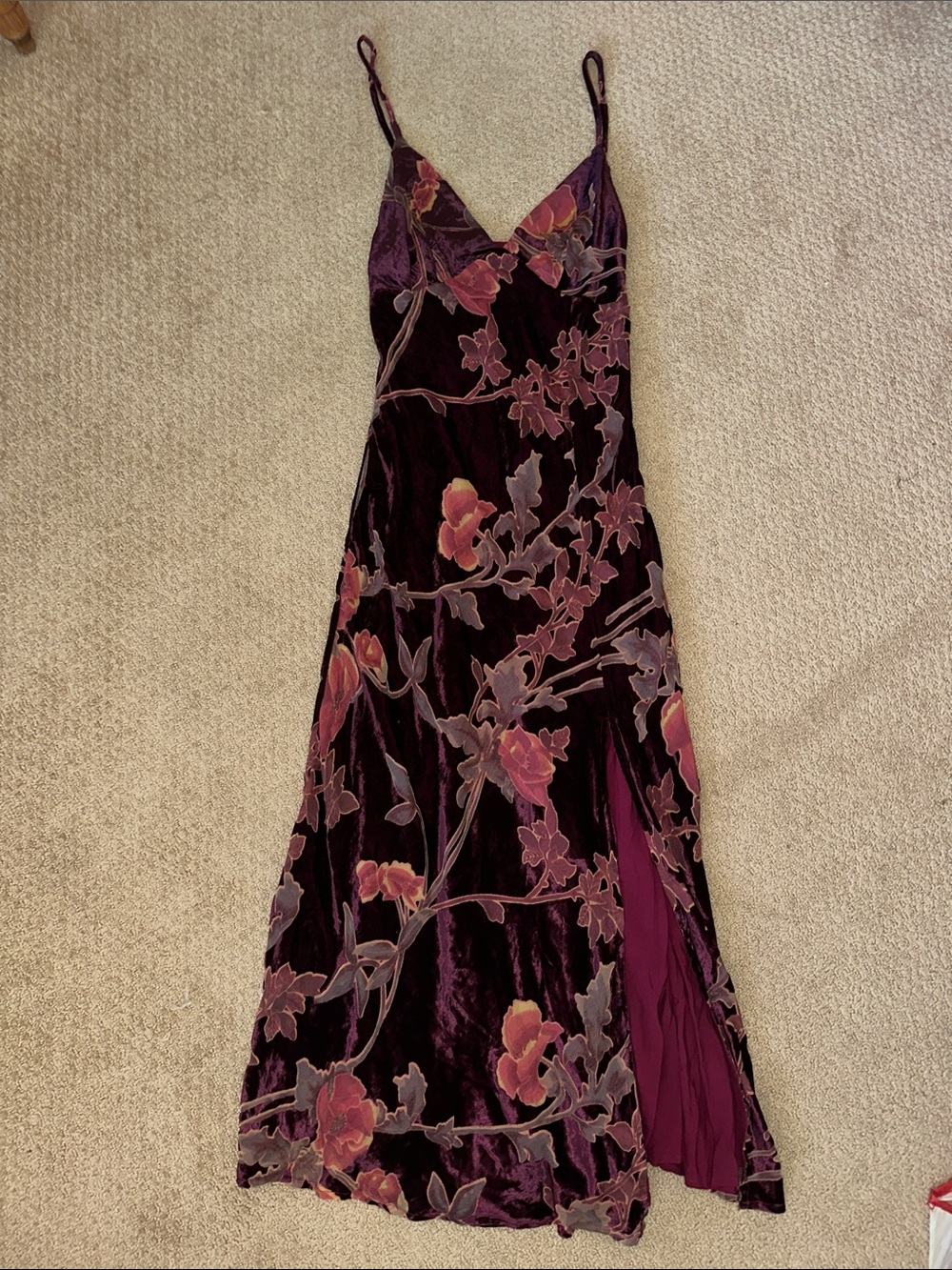 Lulu's Plum Floral Velvet Maxi Slip Dress